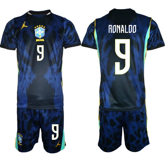 Men's Brazil national football team #9 Ronaldo Navy 2026 Away Soccer Jersey Suit