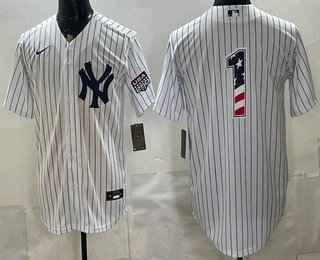 Men's New York Yankees #1 Dad White 2026 USA 250 Fourth of July Home Stadium Stitched Jersey
