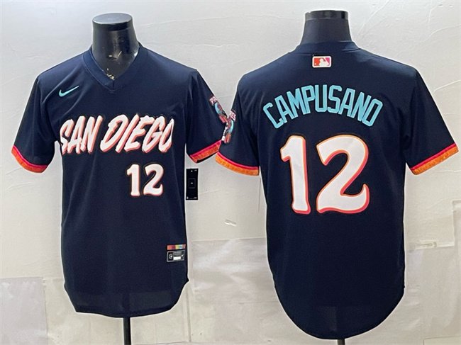 Men's San Diego Padres #12 Luis Campusano Obsidian 2026 City Connect Stadium Stitched Baseball Jersey