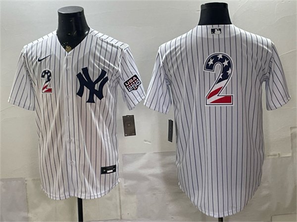 Men's New York Yankees #2 Derek Jeter White 2026 USA 250 Fourth of July Home Stadium Stitched Baseball Jersey