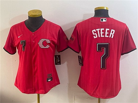 Women's Cincinnati Reds #7 Spencer Steer Red 2026 City Connect Stadium Stitched Baseball Jersey(Run Small)