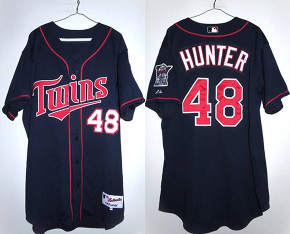 Men's Minnesota Twins #48 Torii Hunter Navy Double Knit Stitched Baseball Jersey
