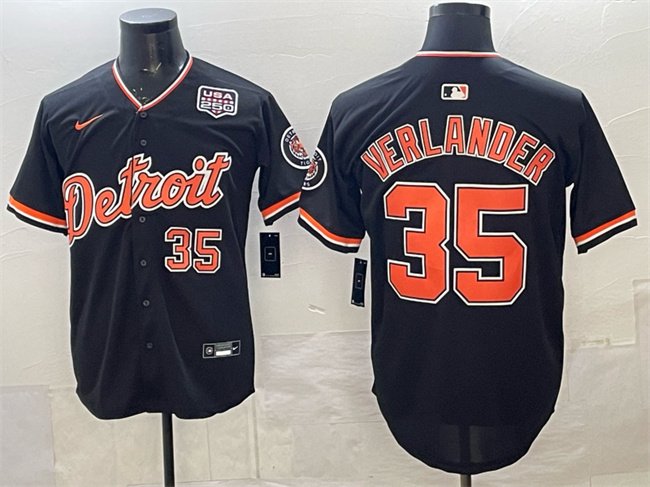 Men's Detroit Tigers #35 Justin Verlander Navy 2026 Alternate USA 250' Patch Vapor Premier Limited Stitched Baseball Jersey