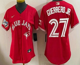 Women's Toronto Blue Jays #27 Vladimir Guerrero Jr Red 50 Seasons Patch Stitched Jersey