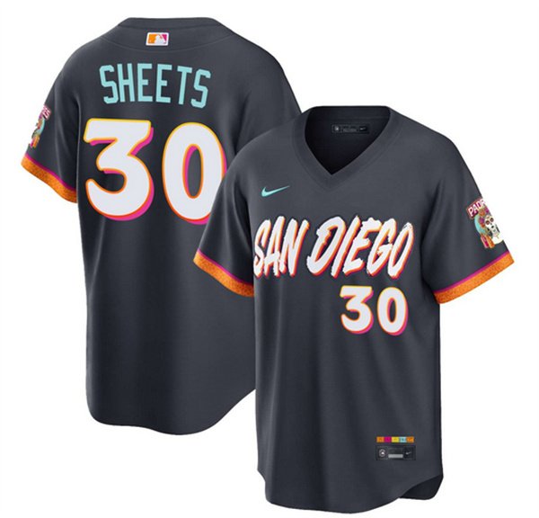 Men's San Diego Padres #30 Gavin Sheets Obsidian 2026 City Connect Stadium Stitched Baseball Jersey