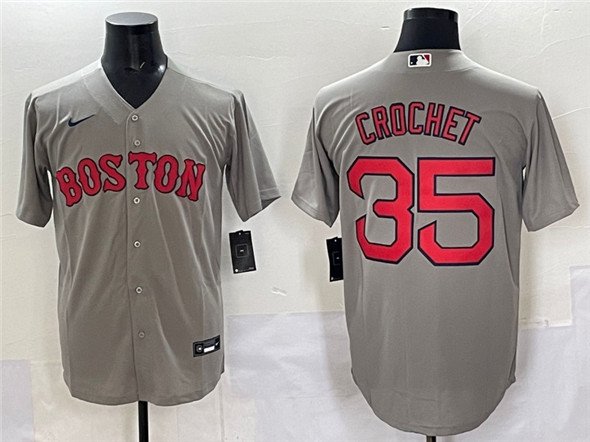 Men's Boston Red Sox #35 Garrett Crochet Gray Cool Base Stitched Baseball Jersey