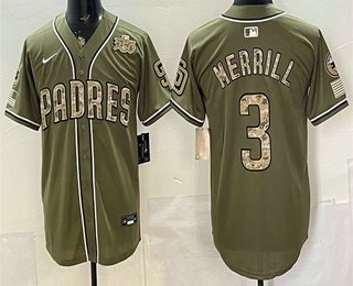 Men's San Diego Padres #3 Jackson Merrill Olive 2026 Armed Forces DayJersey