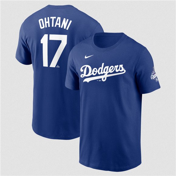 Men's Los Angeles Dodgers #17 Shohei Ohtani Royal 2025 World Series Champions Name & Number T-Shirt