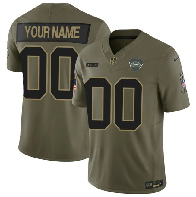 Men's New York Jets Active Player Custom Olive 2025 F.U.S.E. Salute to Service Limited Stitched Football Jersey