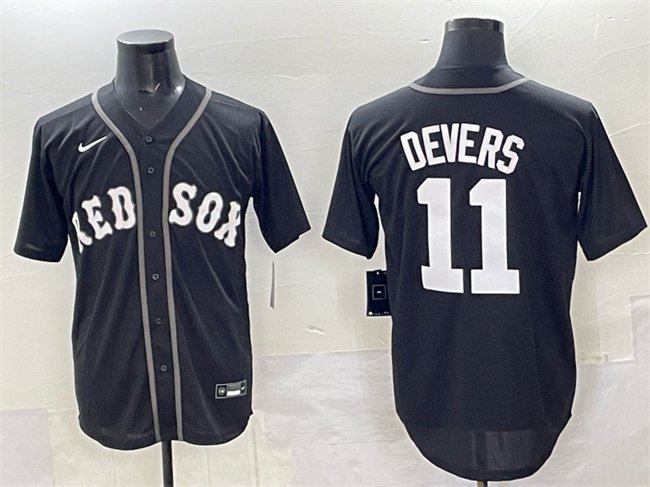 Men's Boston Red Sox #11 Rafael Devers Black Lights Out Limited Stitched Baseball Jersey