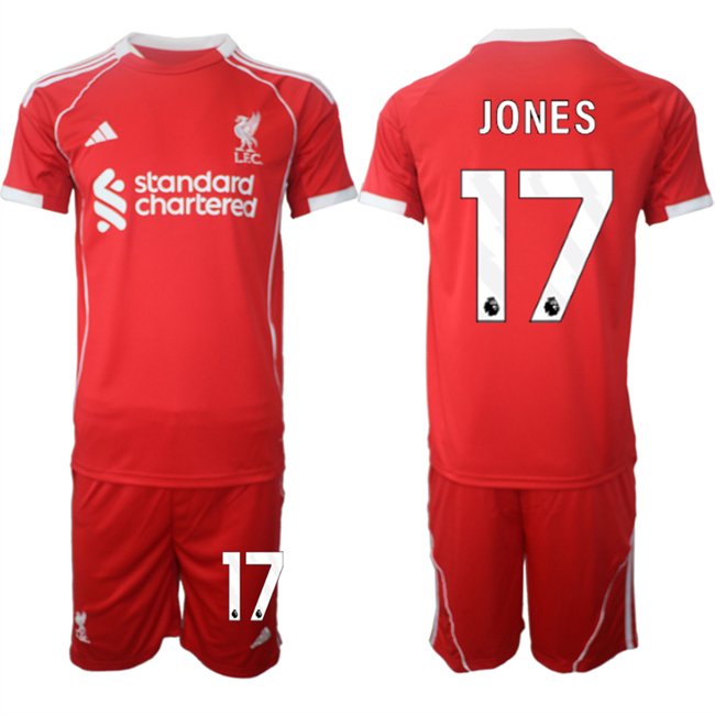 Men's Liverpool #17 Curtis Jones 2025 Red Home Soccer Jersey Suit