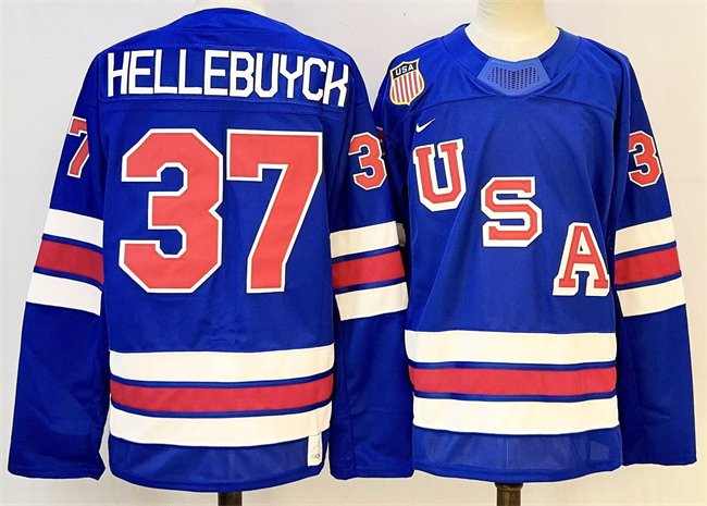 Men's USA #37 Connor Hellebuyck Royal 2025-2026 Stitched Jersey