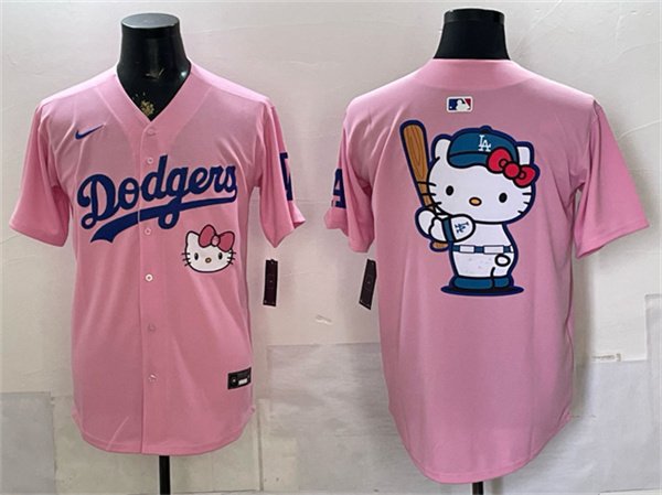 Men's Los Angeles Dodgers Team Big Logo Pink 2025 Hello Kitty Vapor Limited Stitched Baseball Jersey