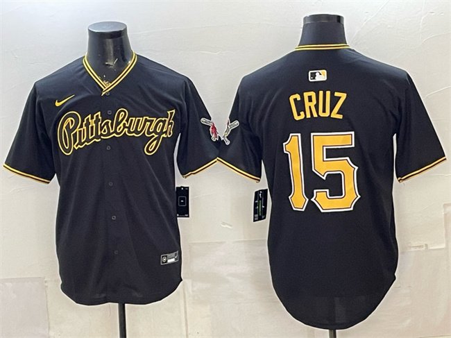 Men's Pittsburgh Pirates #15 Oneil Cruz Black Limited Stitched Baseball Jersey