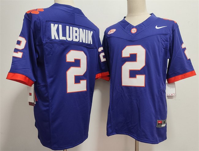Men's Clemson Tigers #2 Cade Klubnik Purple F.U.S.E. Stitched Football Jersey