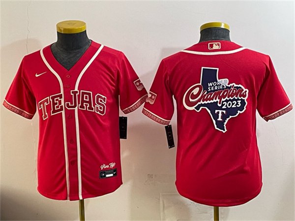Youth Texas Rangers Team Big Logo Red 2026 City Connect Stadium Stitched Baseball Jersey