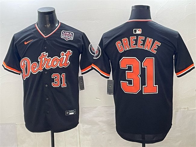 Men's Detroit Tigers #31 Riley Greene Navy 2026 Alternate USA 250' Patch Vapor Premier Limited Stitched Baseball Jersey