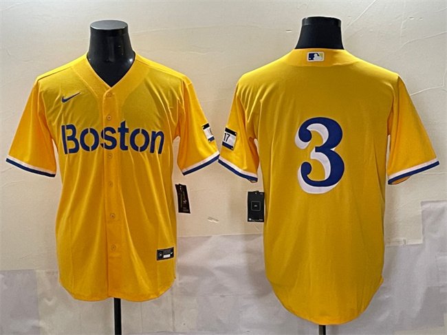 Men's Boston Red Sox #3 Ceddanne Rafaela Gold City Connect Stitched Baseball Jersey