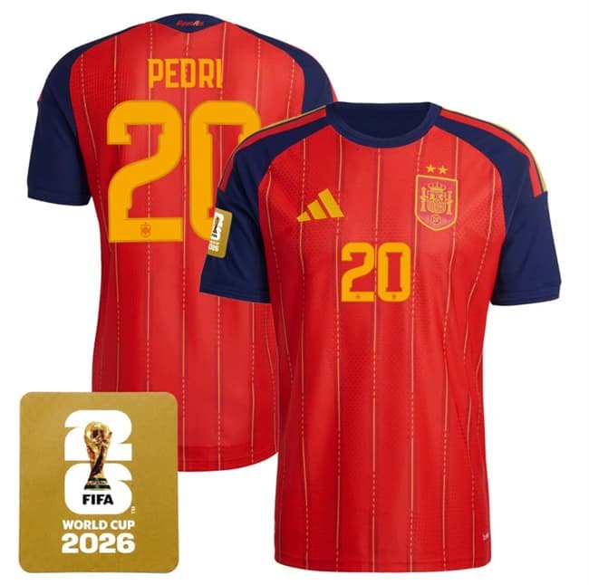 Men's Spain Team #20 Pedri Red 2026 World Cup Home Soccer Jersey