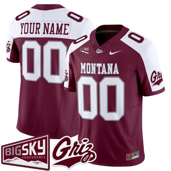 Men's Montana Grizzlies Active Player Custom Maroon Alternate 2025 F.U.S.E. Big Sky Patch Vapor Limited V1 Stitched Football Jersey