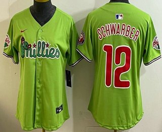 Women's Philadelphia Phillies #12 Kyle Schwarber Light Green Fashion Cool Base Jersey