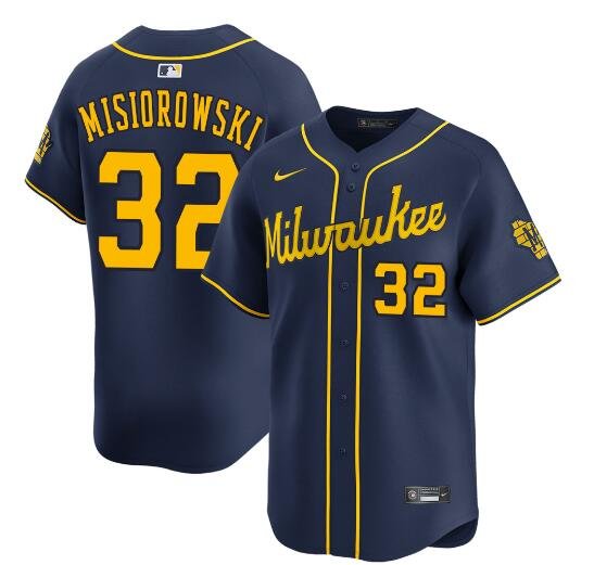 Men's Milwaukee Brewers #32 Jacob Misiorowski Navy Alternate Limited Stitched Baseball Jersey