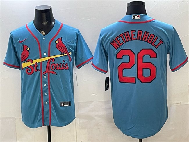 Men's St. Louis Cardinals #26 JJ Wetherholt Blue Cool Base Stitched Baseball Jersey