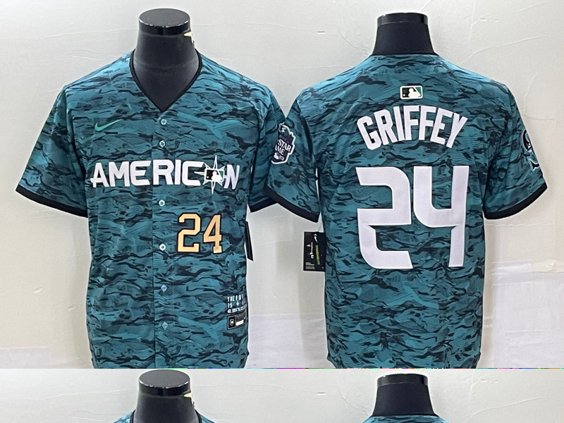 Men's Seattle Mariners #24 Ken Griffey Number Teal 2023 All Star Cool Base Stitched Jersey