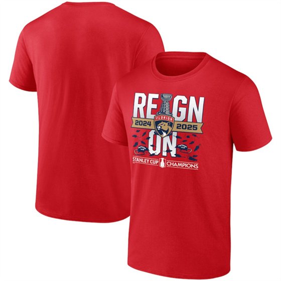 Mens Florida Panthers Red 2025 Back-To-Back Stanley Cup Champions Local T-Shirt