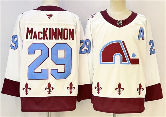 Men's Colorado Avalanche #29 Nathan MacKinnon White 2024-25 With A Patch Stitched Hockey