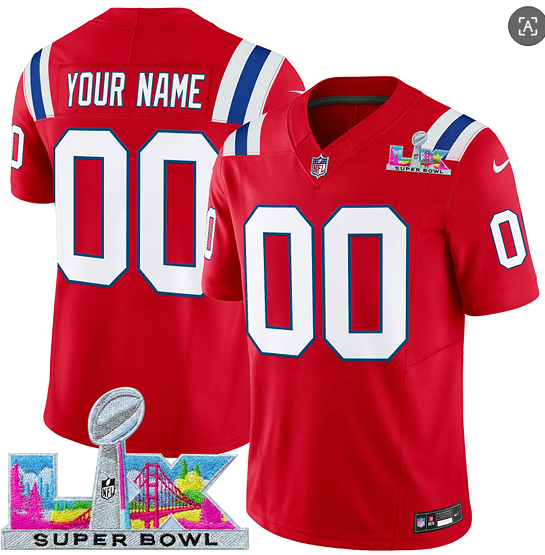 Men's New England Patriots Active Player Custom Red 2025 F.U.S.E. Super Bowl LX Patch Vapor Limited Football Stitched Jersey