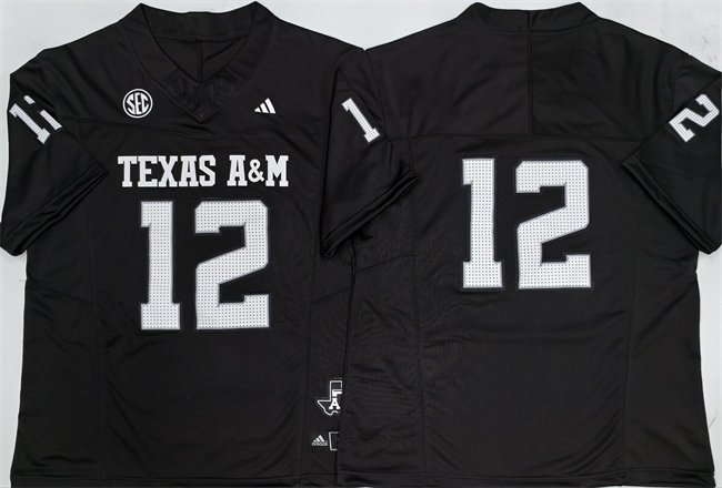 Men's Texas A&M Aggies Lions #12 Premier Strategy Black 2025 F.U.S.E. Stitched Jersey