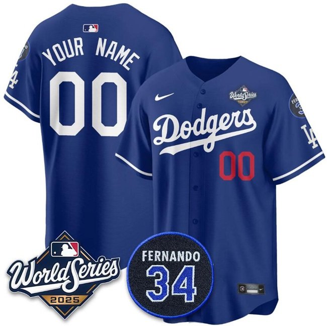 Men's Los Angeles Dodgers Active Player Custom Royal 2025 World Series With No.34 Patch Limited Stitched Baseball Jersey