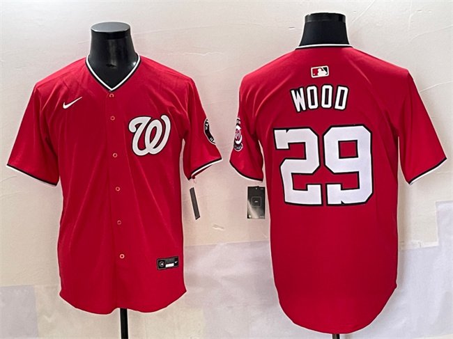 Men's Washington Nationals #29 James Wood Red Limited Stitched Baseball Jersey