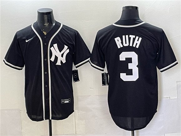 Men's New York Yankees #3 Babe Ruth 2026 Fashion Replica Black Out Stitched Baseball Jersey