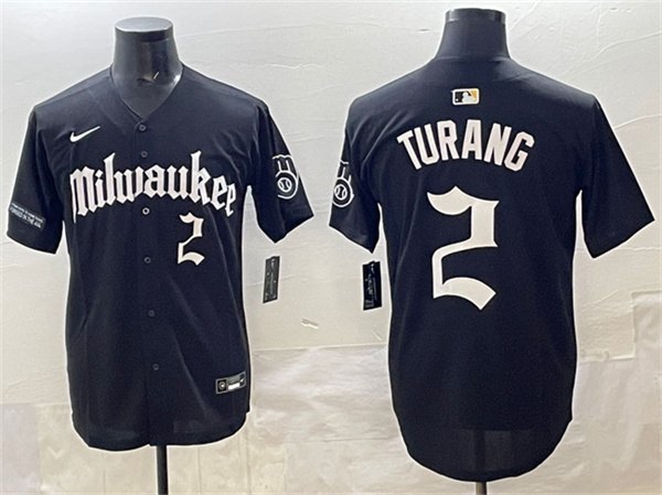 Men's Milwaukee Brewers #2 Brice Turang Black 'Gothic 414 Shadows Edition' Vapor Premier Limited Stitched Jersey