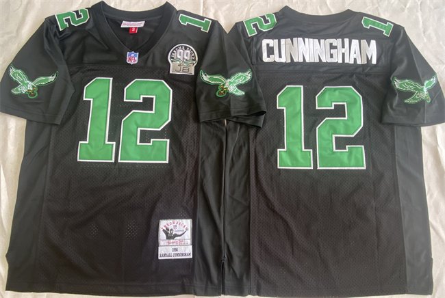 Men's Philadelphia Eagles #12 Randall Cunningham Black Throwback Stitched Football Jersey
