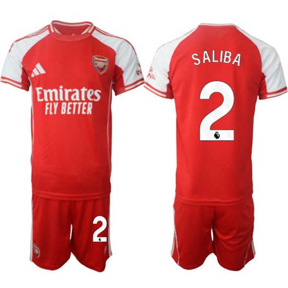 Men's Arsenal F.C #2 William Saliba Red 2025 Home Soccer Jersey Suit