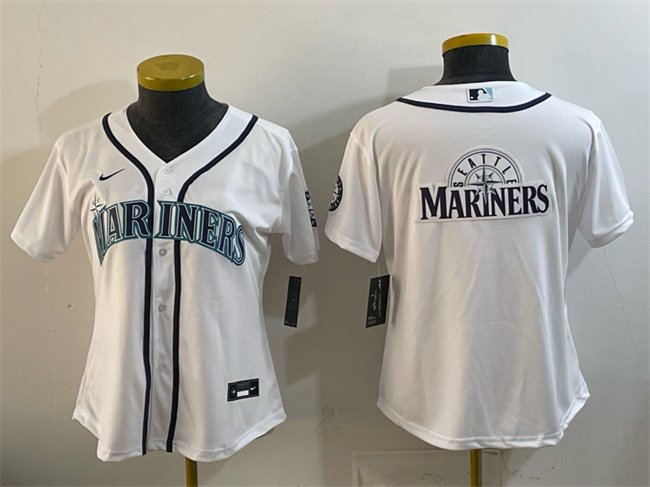 Youth Seattle Mariners Team Big Logo White Cool Base Stitched Baseball Jersey
