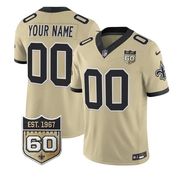 Men's New Orleans Saints Active Player Custom Gold F.U.S.E. 60th Anniversary Patch Vapor Limited Football Stitched Jersey