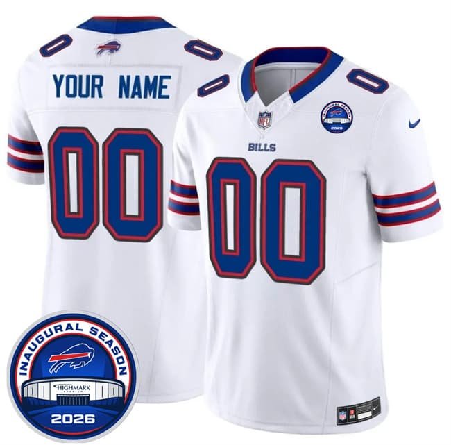 Men's Buffalo Bills Active Player Custom White F.U.S.E. 2026 Inaugural Season at Highmark Stadium Patch Football Stitched Jersey
