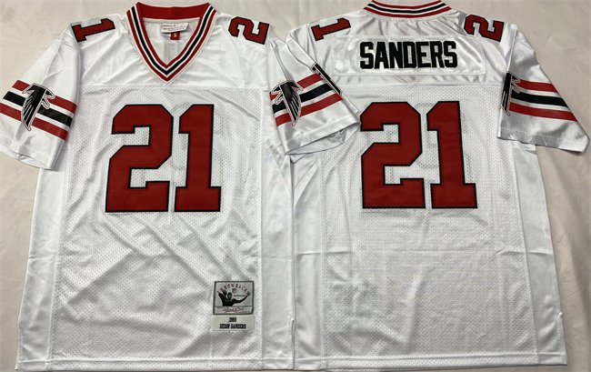 Men's Atlanta Falcons #21 Deion Sanders White Throwback Stitched Football Jersey