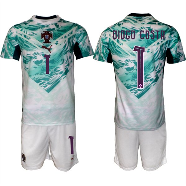 Men's Portugal Team #1 Diogo Costa Green 2026 World Cup Away Soccer Jersey Suit