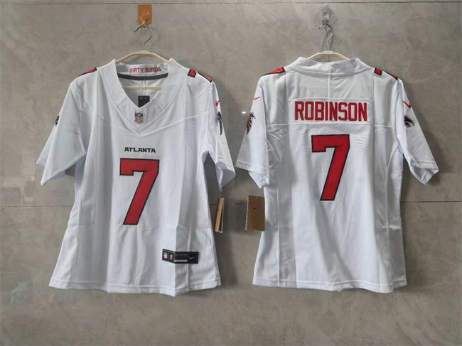 Women's Atlanta Falcons #7 Bijan Robinson White 2026 New F.U.S.E. Stitched Jersey(Run Small)
