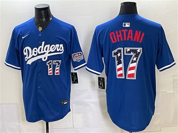 Men's Los Angeles Dodgers #17 Shohei Ohtani Royal 250 Fourth of July Stitched Baseball Jersey