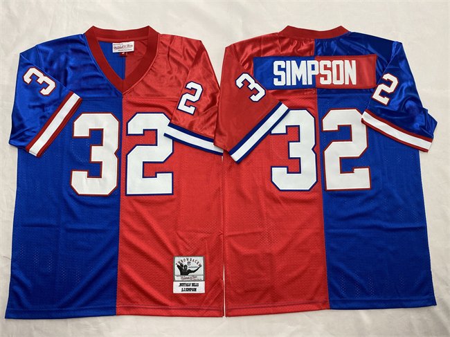 Men's Buffalo Bills #32 O.J. Simpson Blue Red Splite Throwback Stitched Jersey