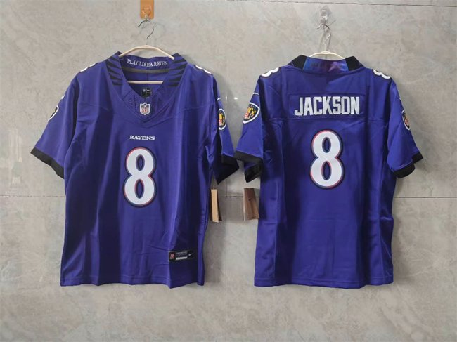 Women's Baltimore Ravens #8 Lamar Jackson Purple F.U.S.E. Vapor Football Jersey(Run Small)