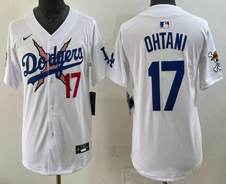 Youth Los Angeles Dodgers x One Piece #17 Shohei Ohtani White Vapor Premier Limited Stitched Jersey