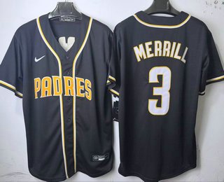 Men's San Diego Padres #3 Jackson Merrill 2026 Black Fashion Cool Base Jersey