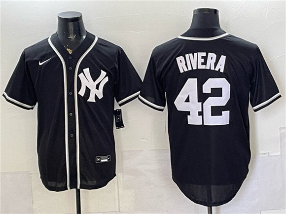 Men's New York Yankees #42 Mariano Rivera 2026 Fashion Replica Black Out Stitched Baseball Jersey